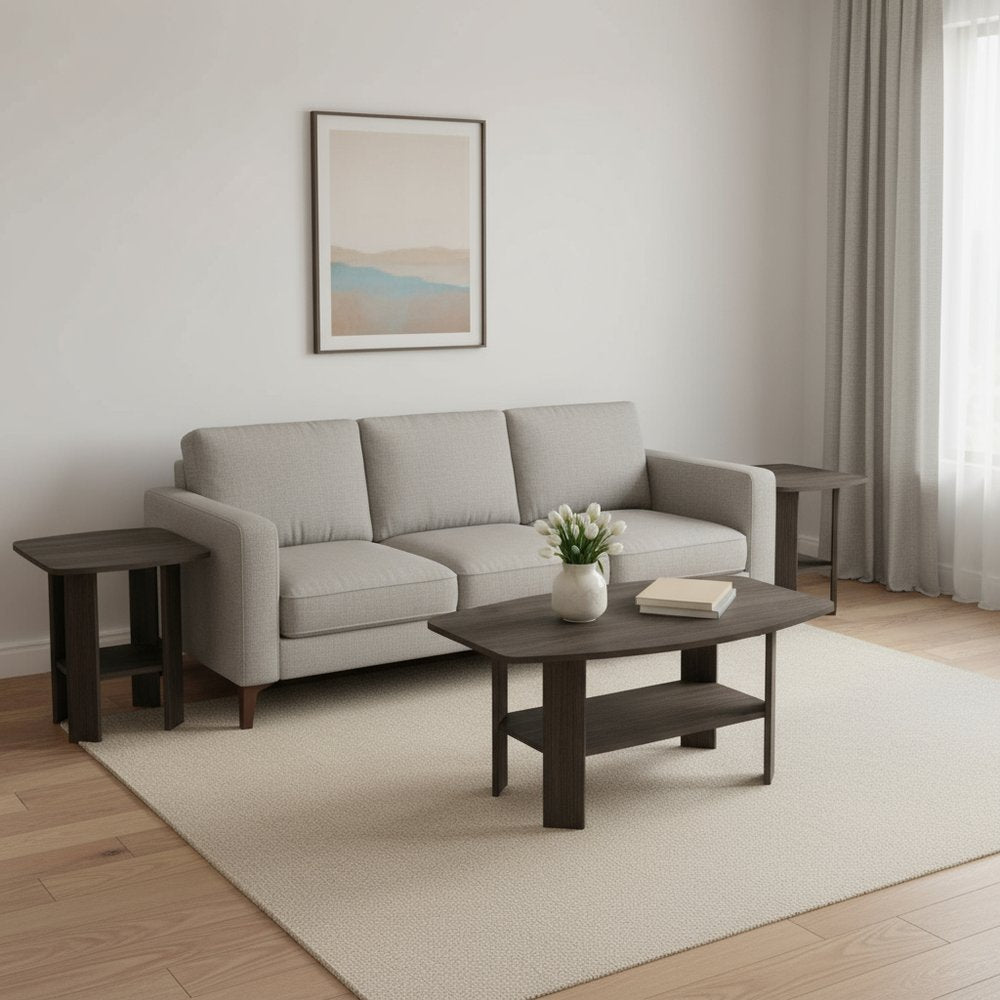 Set of Three 36 Oak Coffee Table with Three Shelves