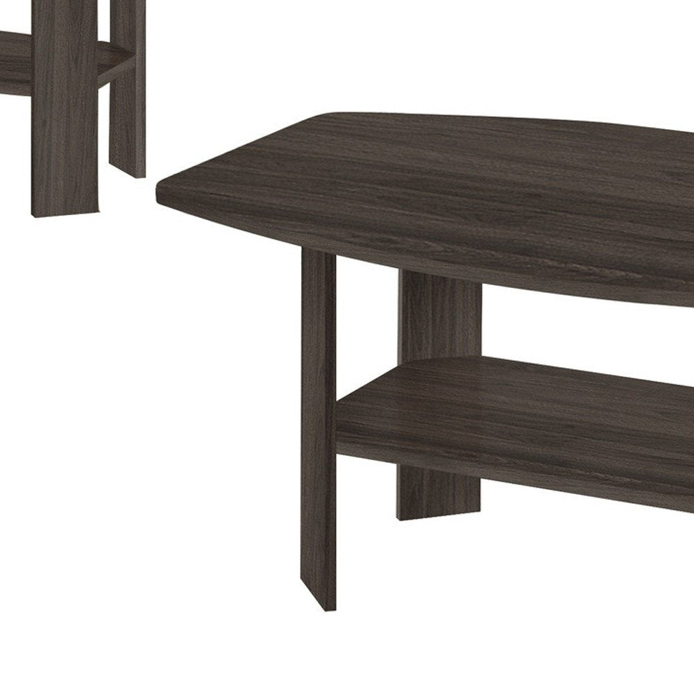 Set of Three 36 Oak Coffee Table with Three Shelves