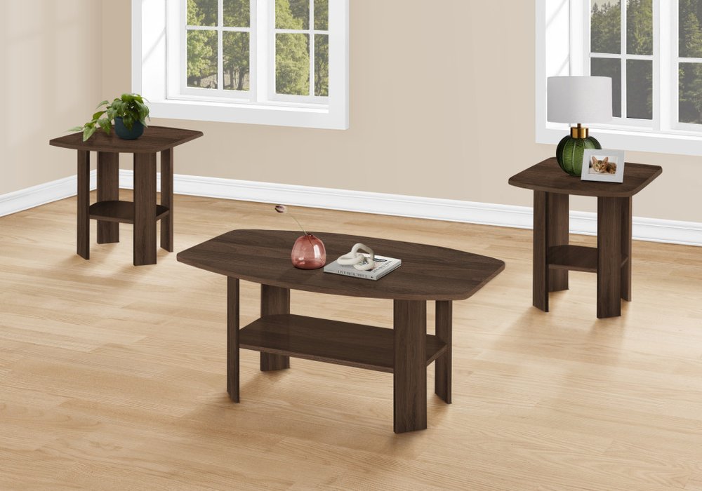 Set of Three 36 Espresso Coffee Table with Three Shelves