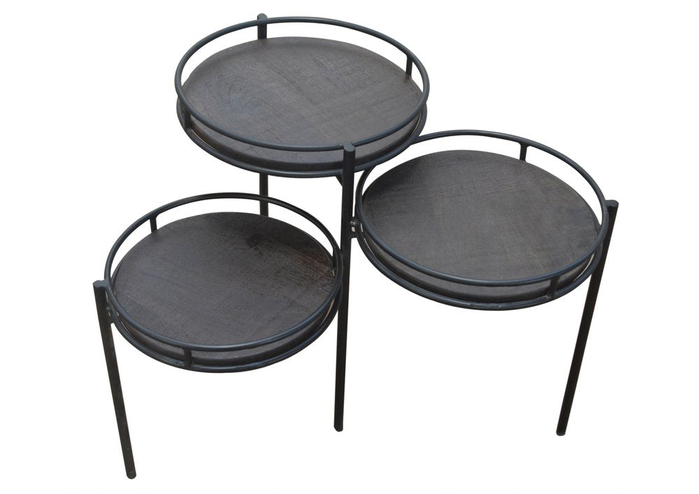 Black Solid Wood and Iron Round End Table - 23-inch