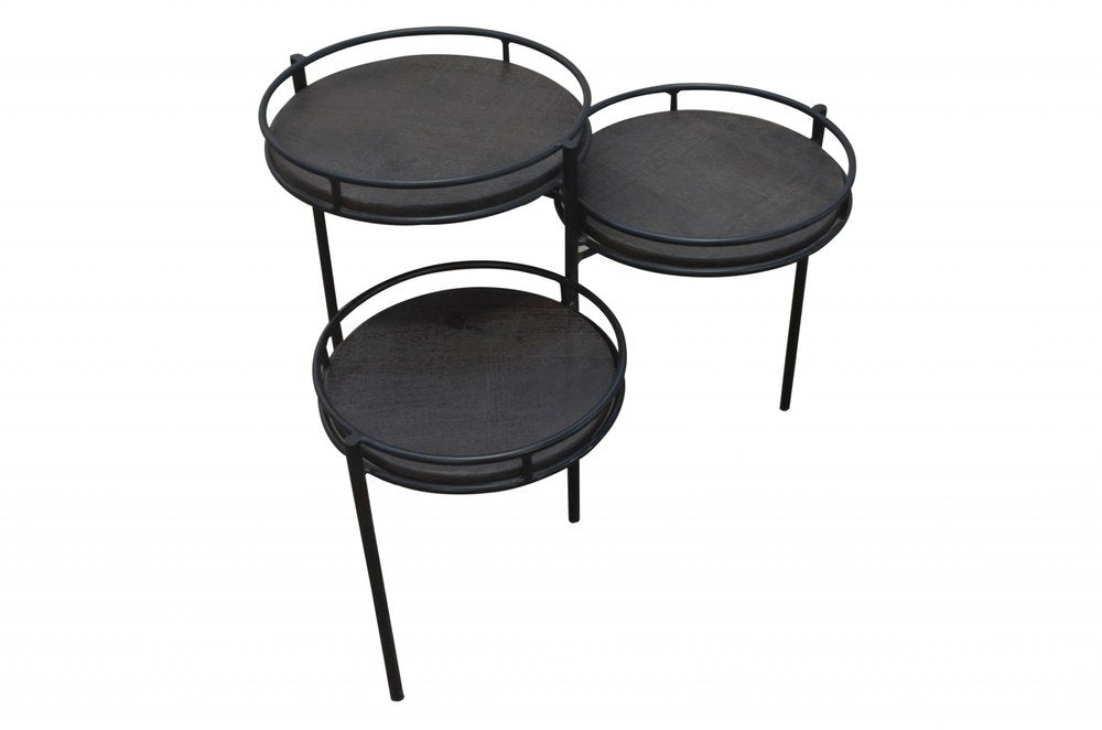 Black Solid Wood and Iron Round End Table - 23-inch