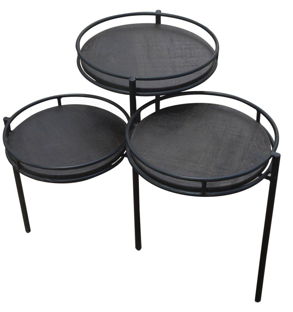 Black Solid Wood and Iron Round End Table - 23-inch