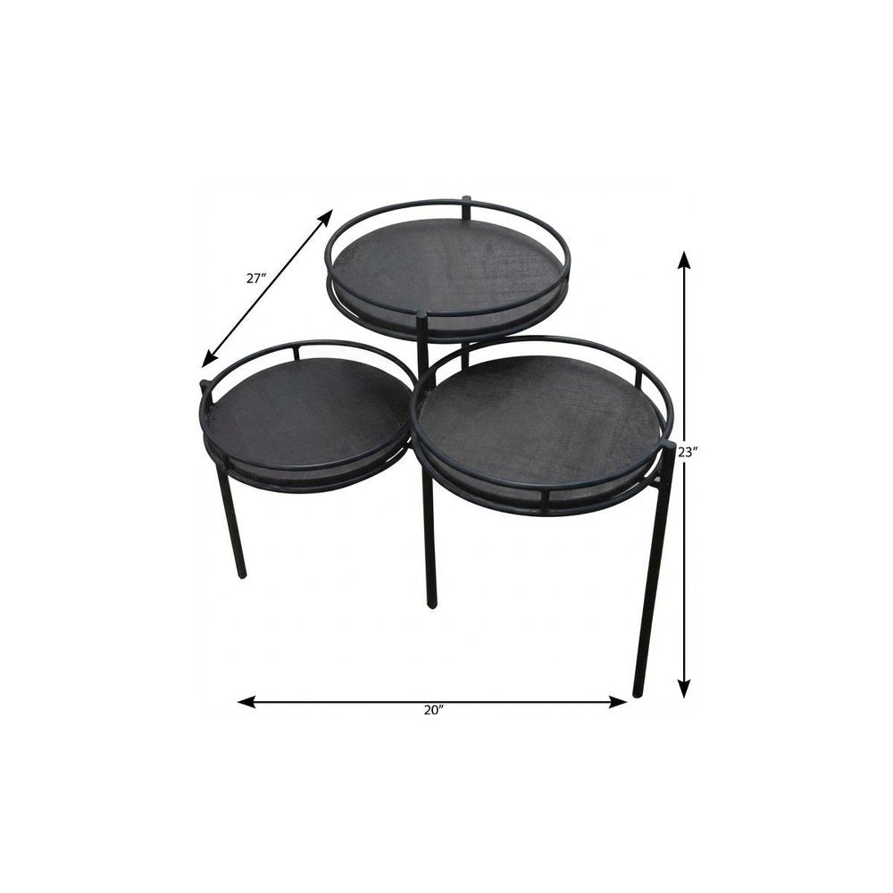 Black Solid Wood and Iron Round End Table - 23-inch