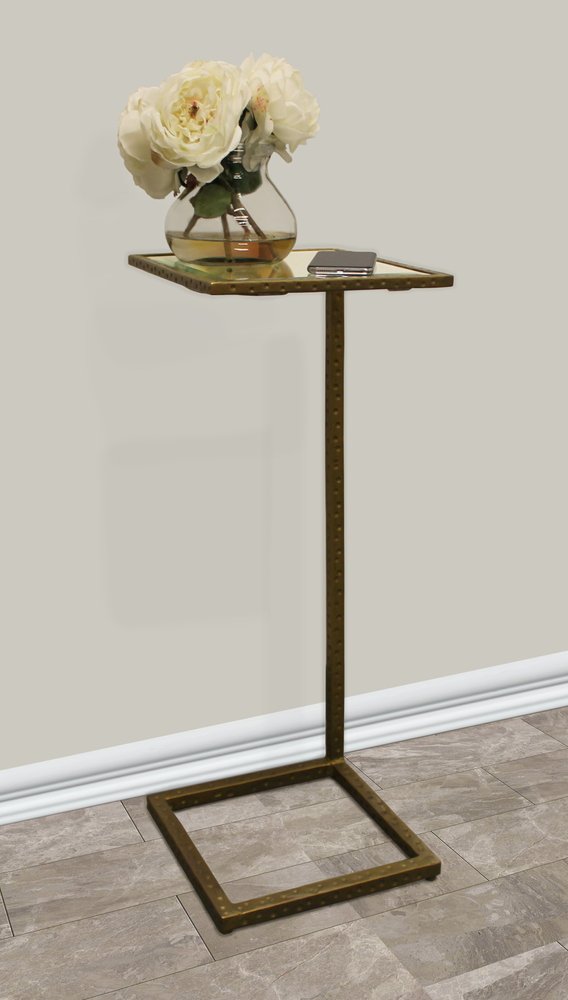 Brass and Silver Mirrored Square Mirrored End Table - 27-inch
