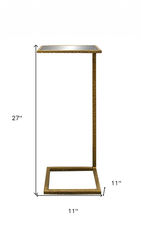 Brass and Silver Mirrored Square Mirrored End Table - 27-inch