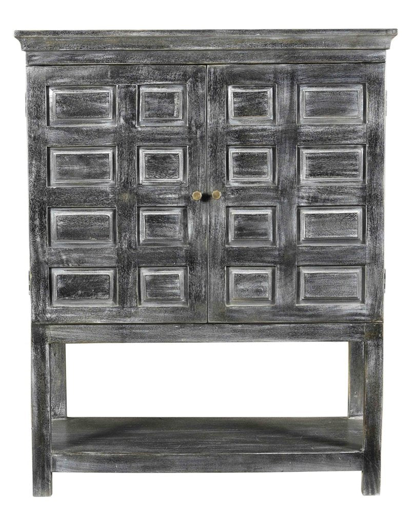 Distressed Wash Dark Gray Solid Wood Two Door Accent Cabinet - 40-inch