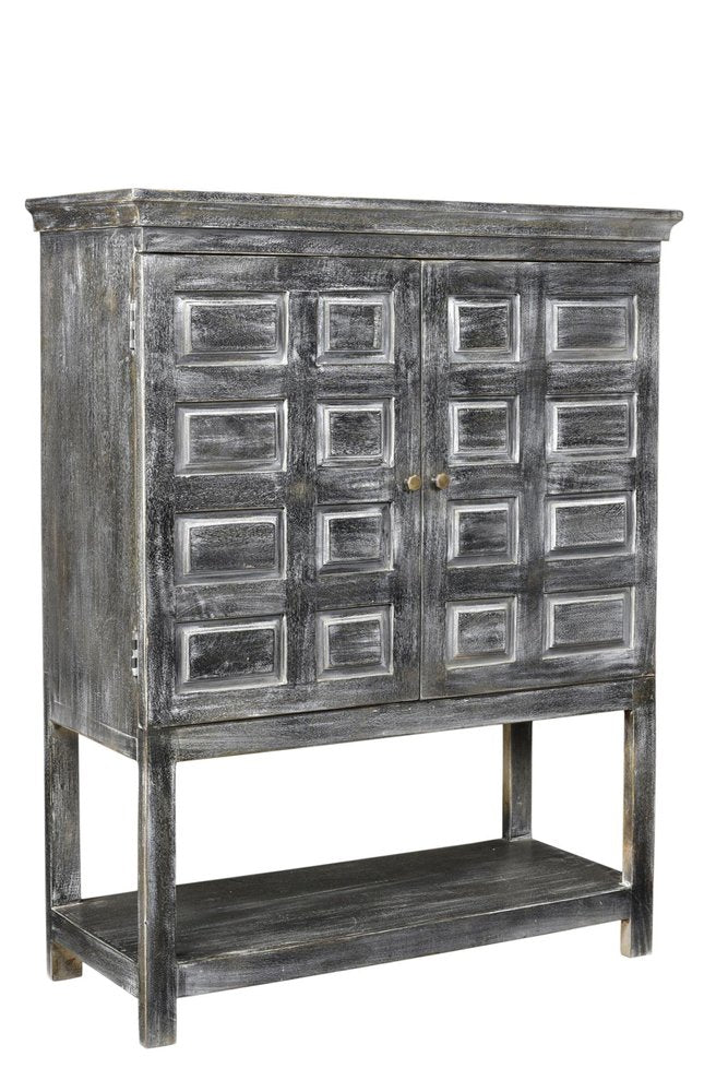 Distressed Wash Dark Gray Solid Wood Two Door Accent Cabinet - 40-inch