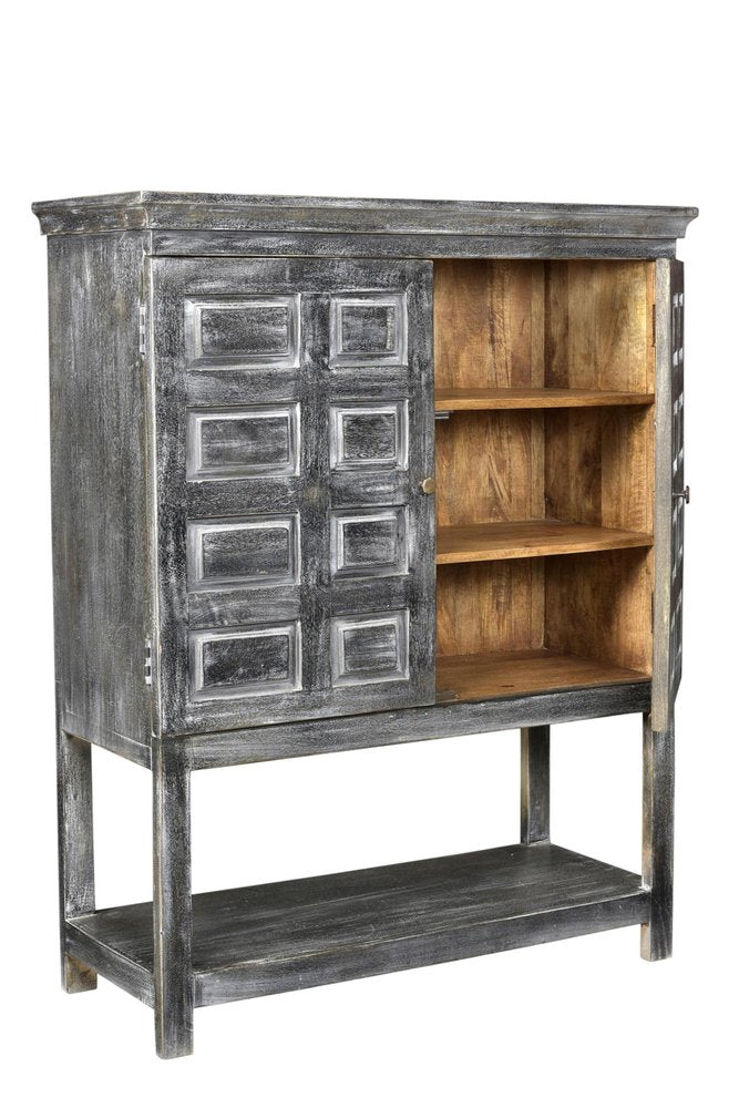 Distressed Wash Dark Gray Solid Wood Two Door Accent Cabinet - 40-inch
