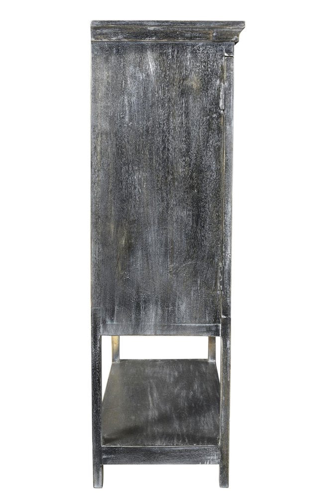 Distressed Wash Dark Gray Solid Wood Two Door Accent Cabinet - 40-inch