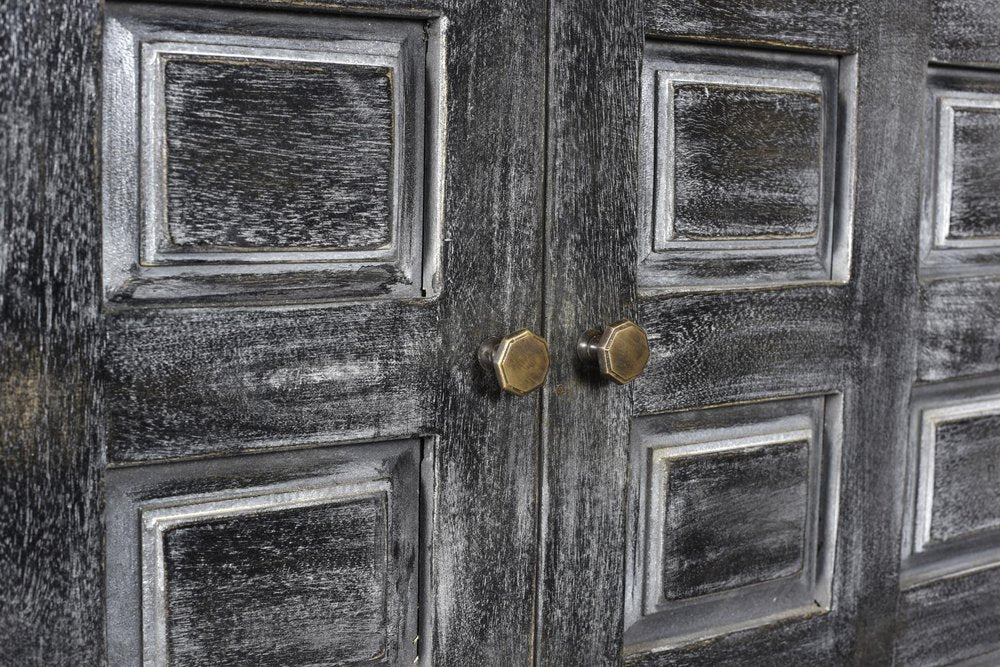 Distressed Wash Dark Gray Solid Wood Two Door Accent Cabinet - 40-inch