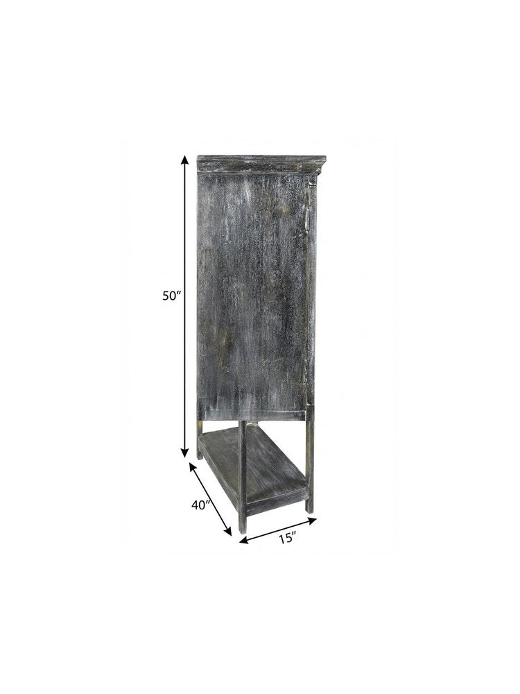 Distressed Wash Dark Gray Solid Wood Two Door Accent Cabinet - 40-inch