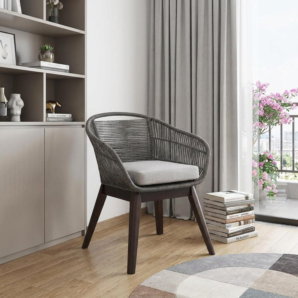 Gray Solid Wood Outdoor Dining Chair with Gray Cushion - 27-inch