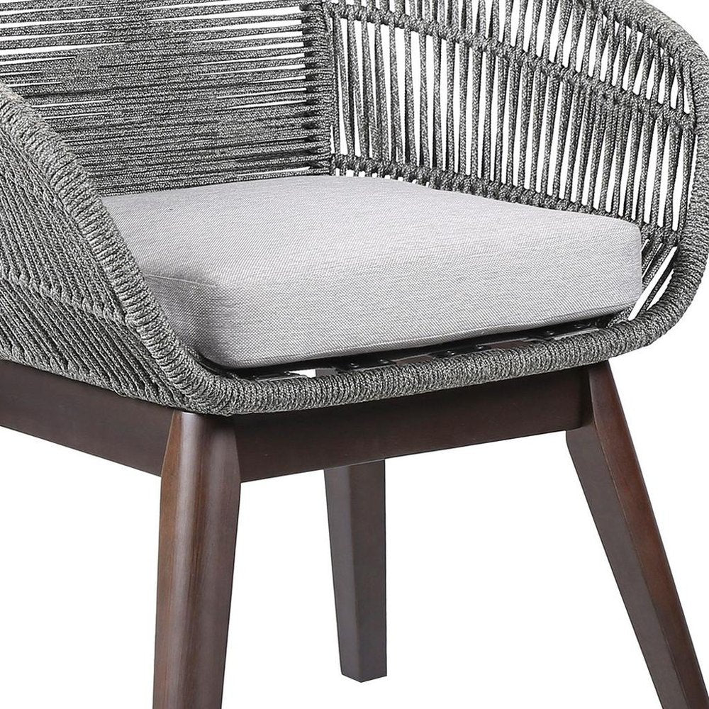 Gray Solid Wood Outdoor Dining Chair with Gray Cushion - 27-inch