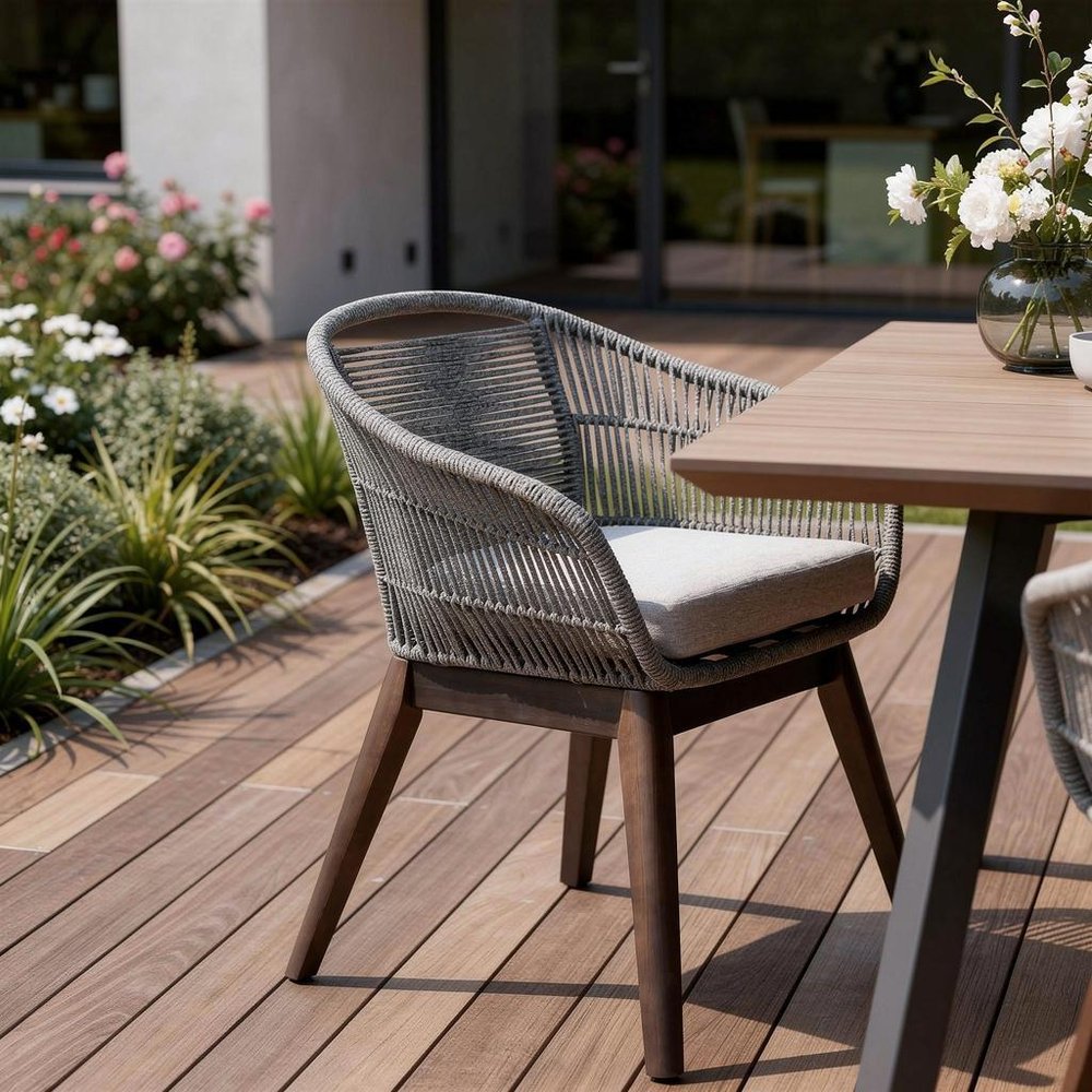 Gray Solid Wood Outdoor Dining Chair with Gray Cushion - 27-inch