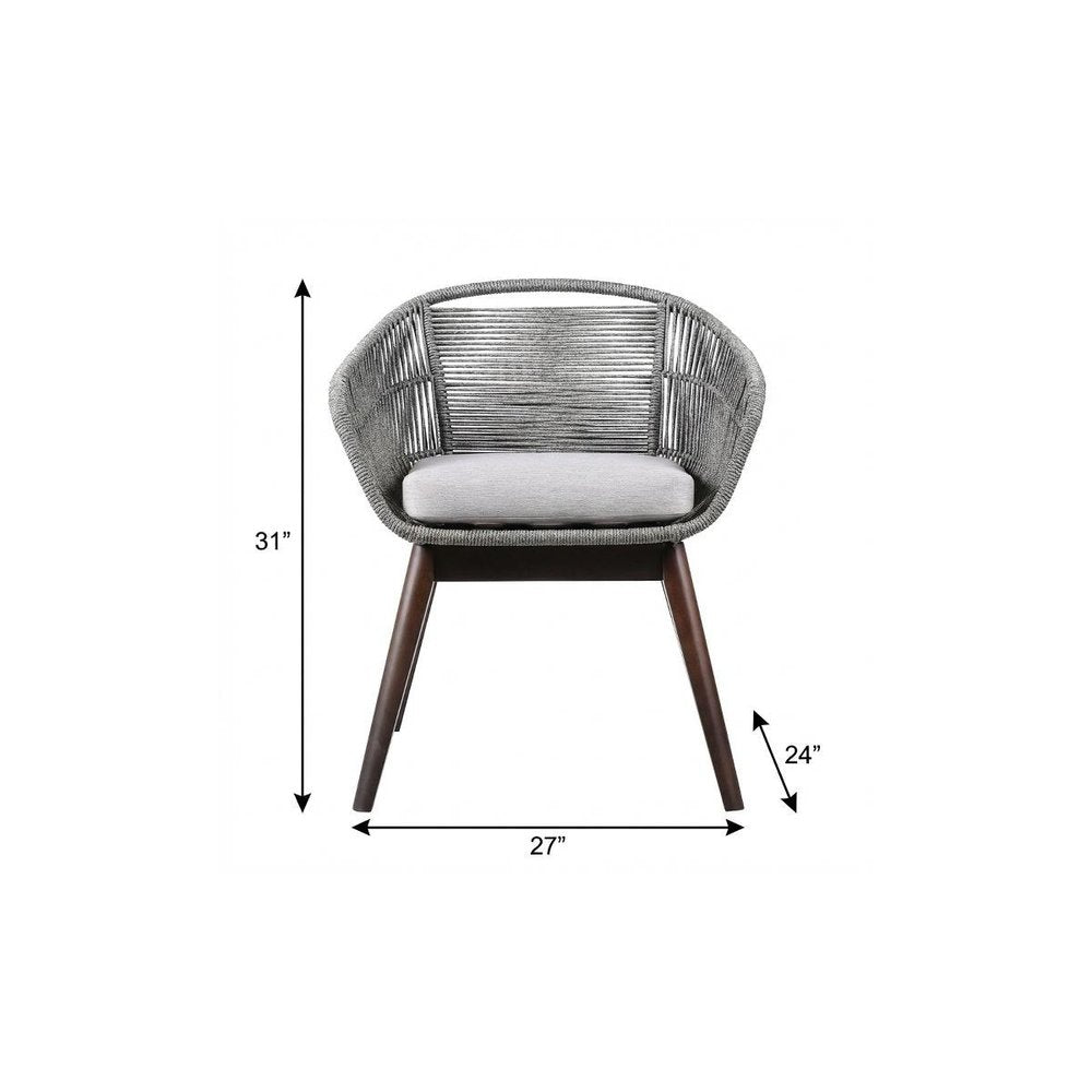 Gray Solid Wood Outdoor Dining Chair with Gray Cushion - 27-inch