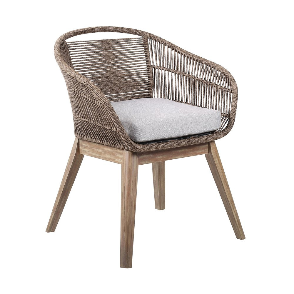 Gray and Natural Wood Solid Wood Outdoor Dining Chair with Gray Cushion