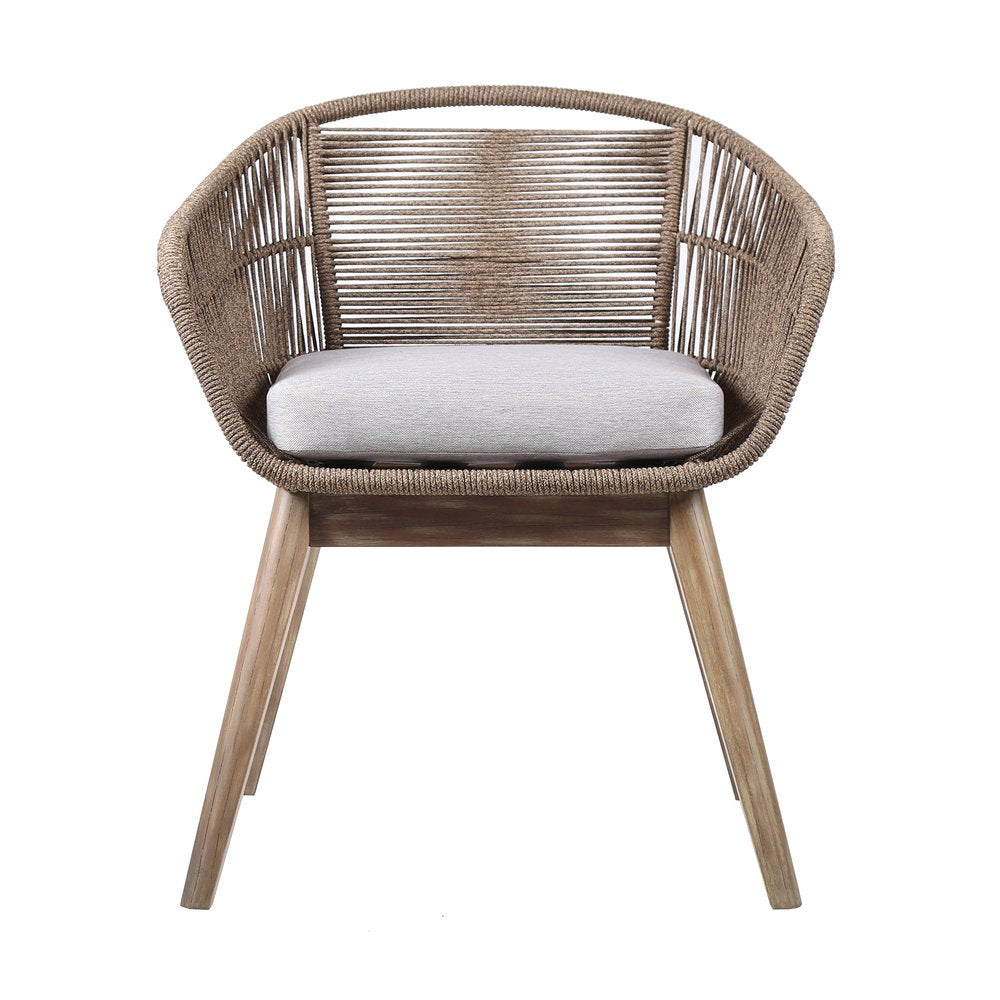 Gray and Natural Wood Solid Wood Outdoor Dining Chair with Gray Cushion