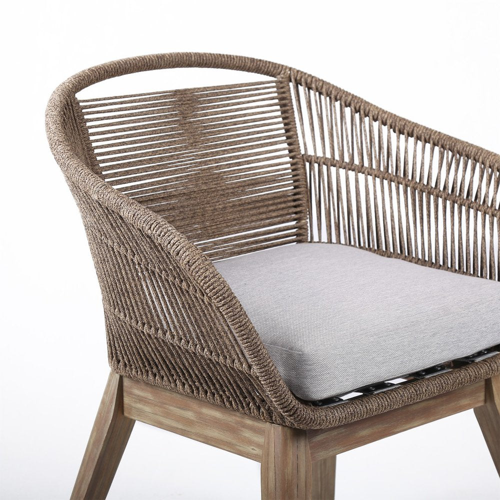 Gray and Natural Wood Solid Wood Outdoor Dining Chair with Gray Cushion
