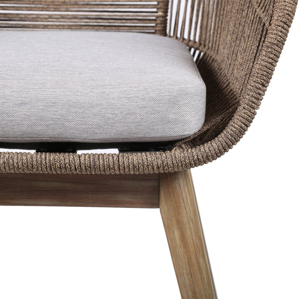 Gray and Natural Wood Solid Wood Outdoor Dining Chair with Gray Cushion