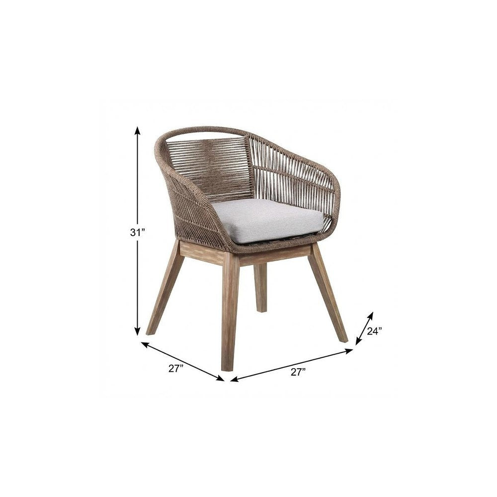 Gray and Natural Wood Solid Wood Outdoor Dining Chair with Gray Cushion