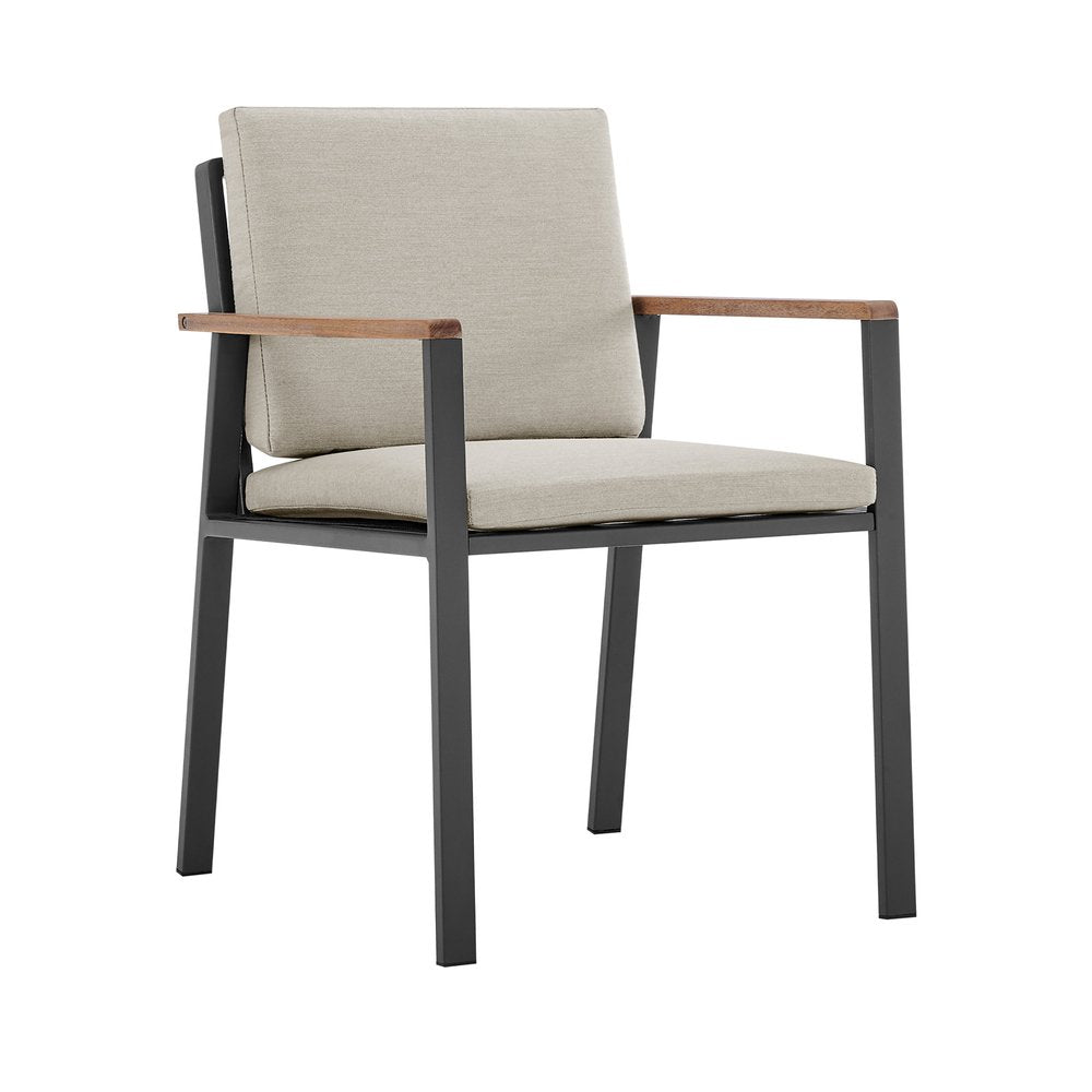 Set of Two 22 Light Gray Solid Wood Outdoor Dining Chair with Taupe Cushion
