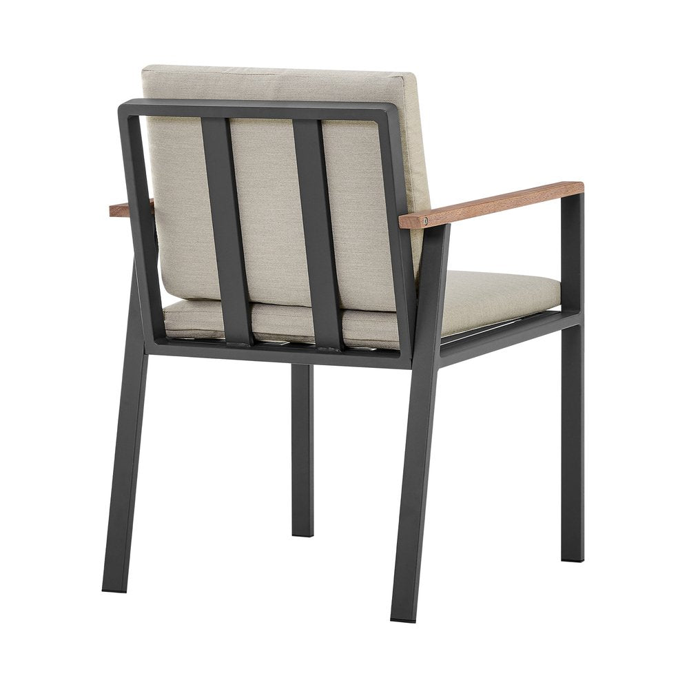 Set of Two 22 Light Gray Solid Wood Outdoor Dining Chair with Taupe Cushion