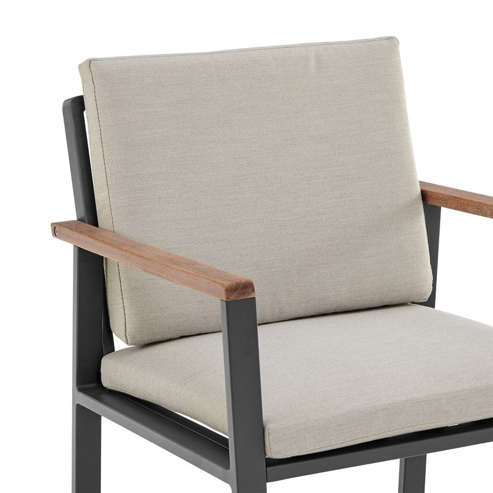 Set of Two 22 Light Gray Solid Wood Outdoor Dining Chair with Taupe Cushion
