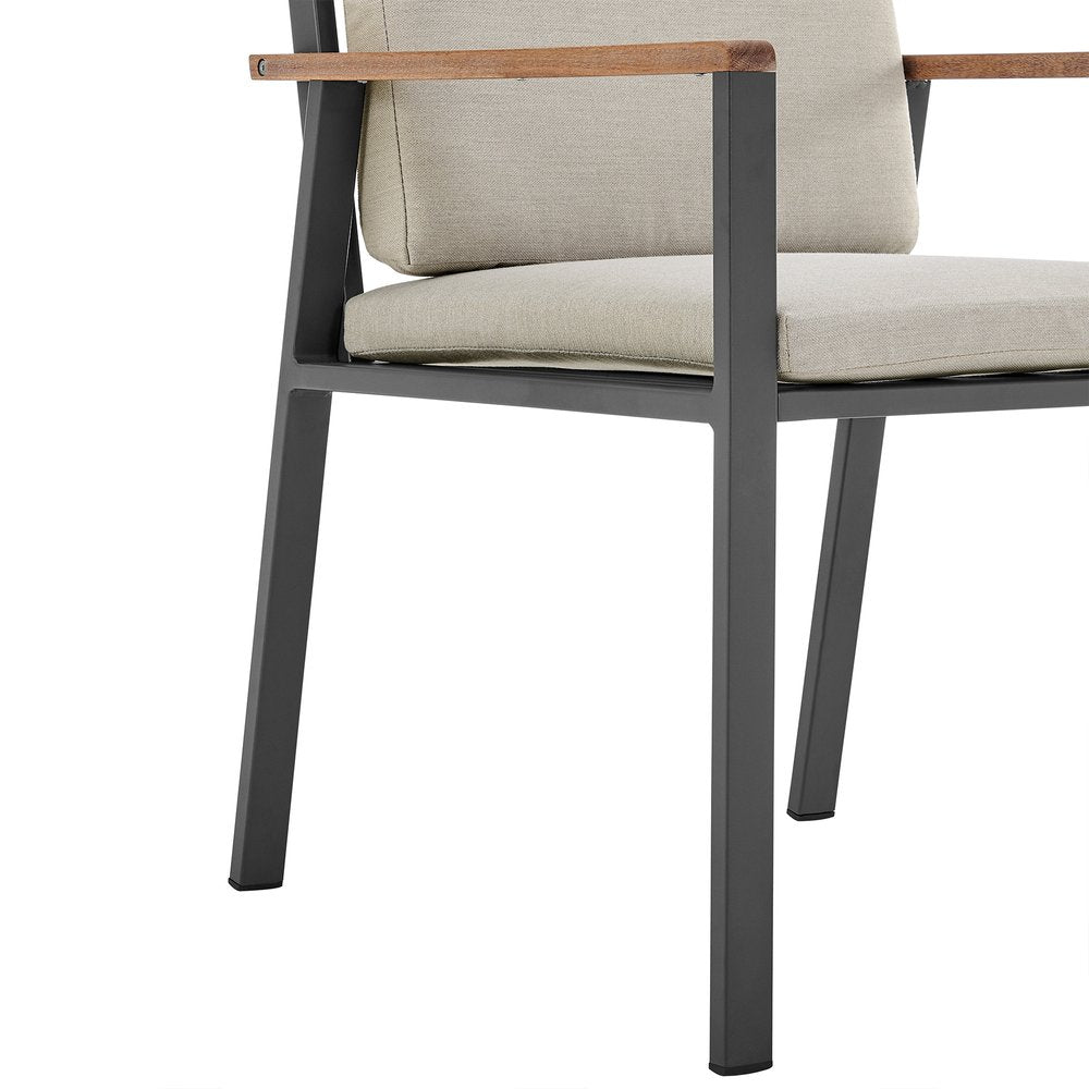 Set of Two 22 Light Gray Solid Wood Outdoor Dining Chair with Taupe Cushion