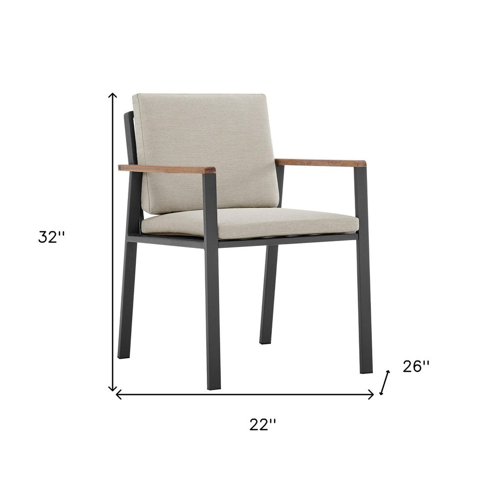 Set of Two 22 Light Gray Solid Wood Outdoor Dining Chair with Taupe Cushion