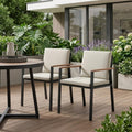 Set of Two 22 Light Gray Solid Wood Outdoor Dining Chair with Taupe Cushion