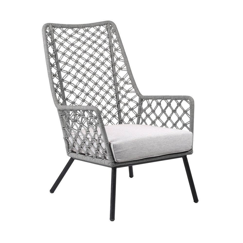 Gray and Black Steel Indoor Outdoor Dining Chair with Gray Cushion