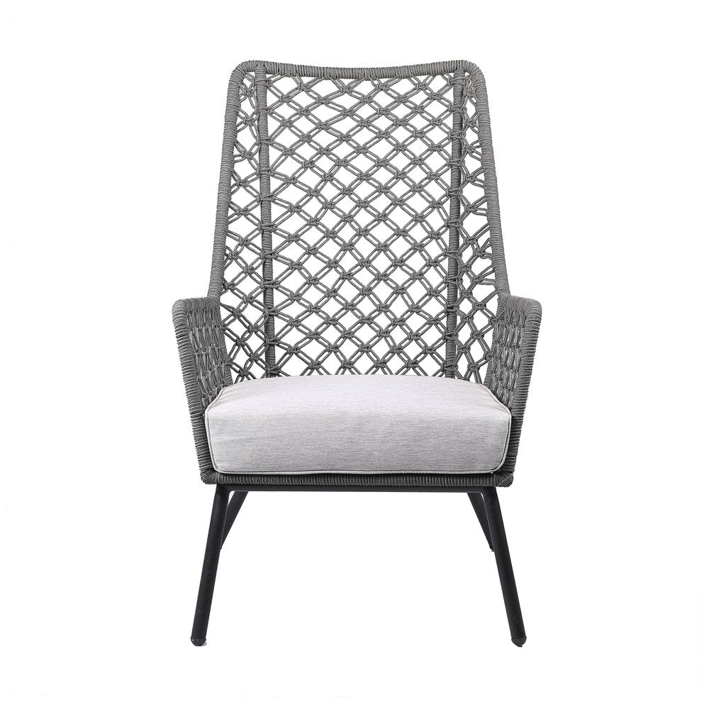 Gray and Black Steel Indoor Outdoor Dining Chair with Gray Cushion