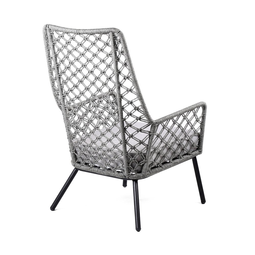 Gray and Black Steel Indoor Outdoor Dining Chair with Gray Cushion