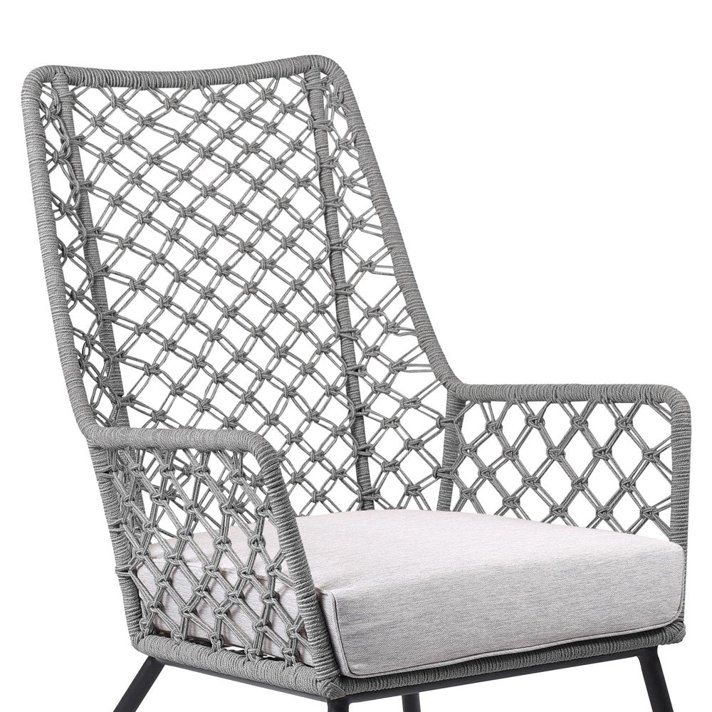 Gray and Black Steel Indoor Outdoor Dining Chair with Gray Cushion