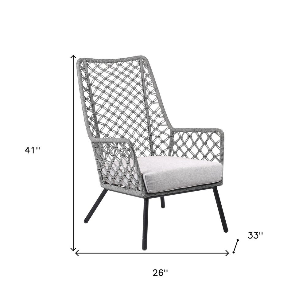 Gray and Black Steel Indoor Outdoor Dining Chair with Gray Cushion