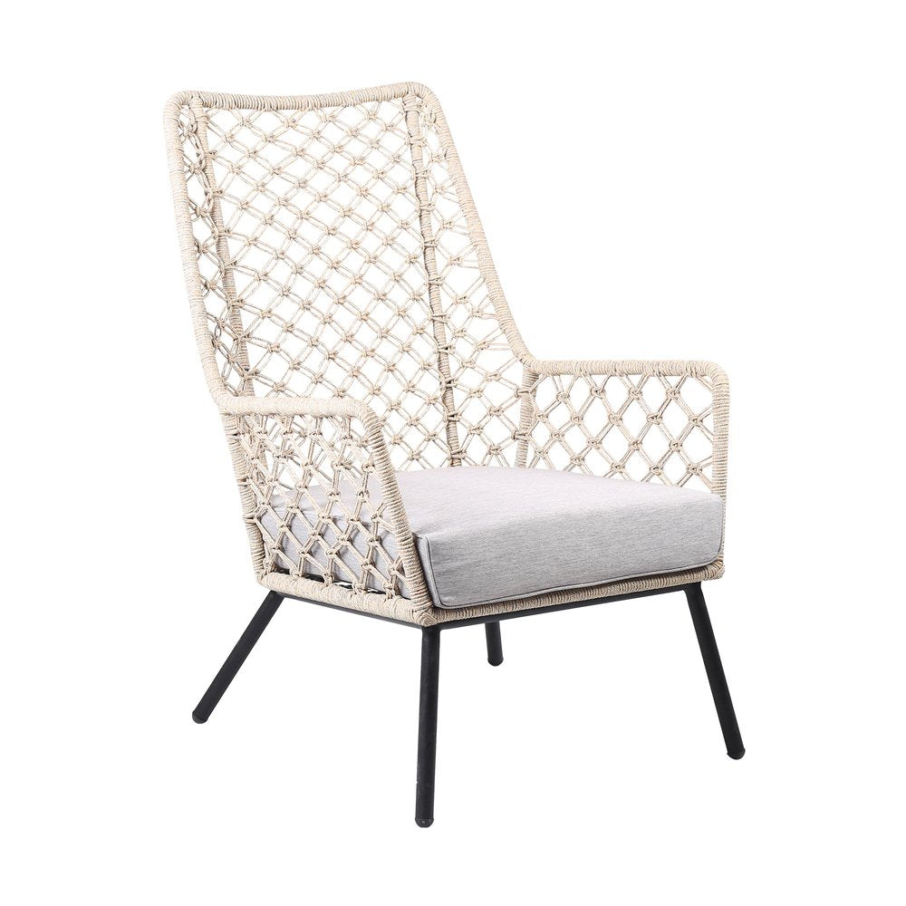 Gray Metal Outdoor Dining Chair with Gray Cushion - 26-inch