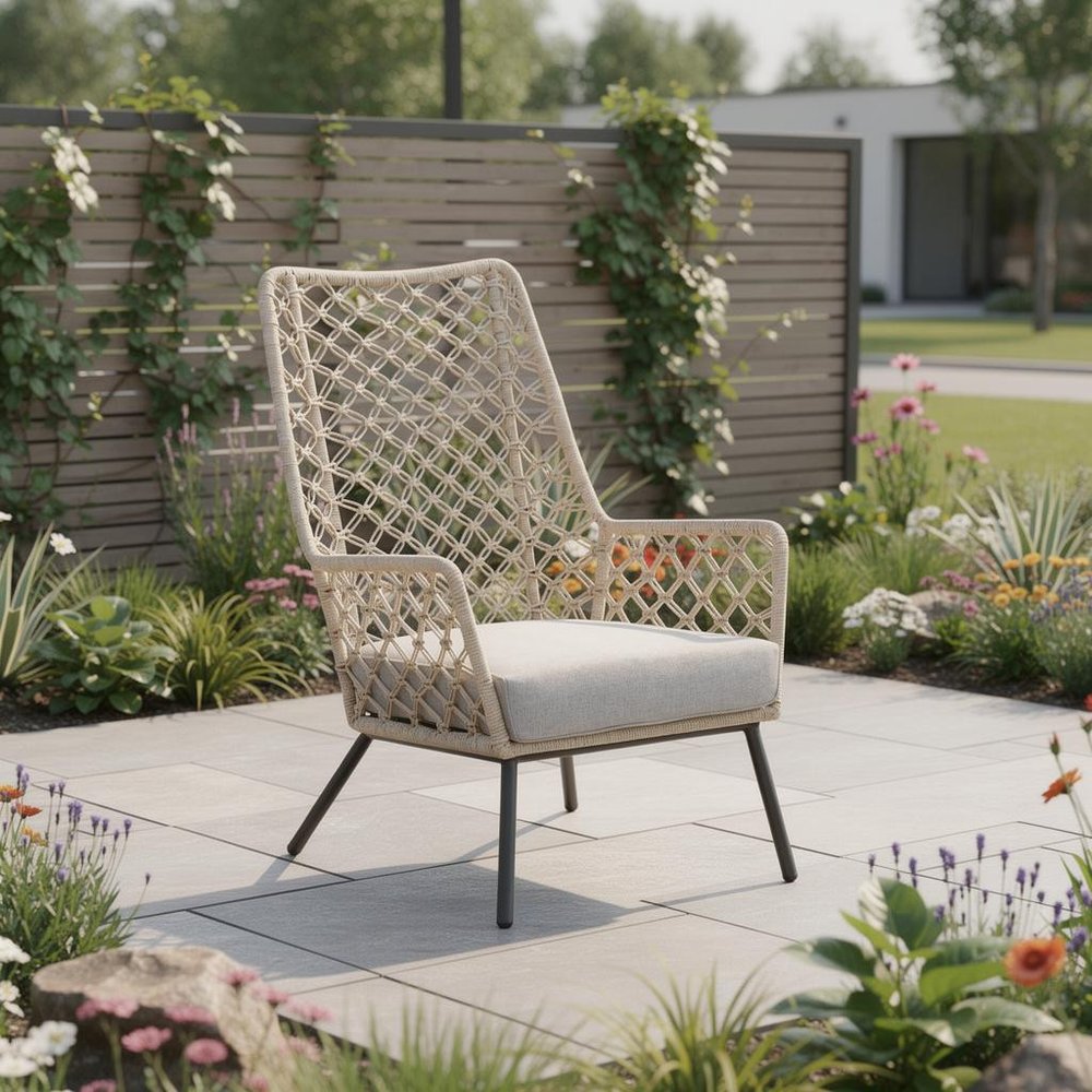 Gray Metal Outdoor Dining Chair with Gray Cushion - 26-inch