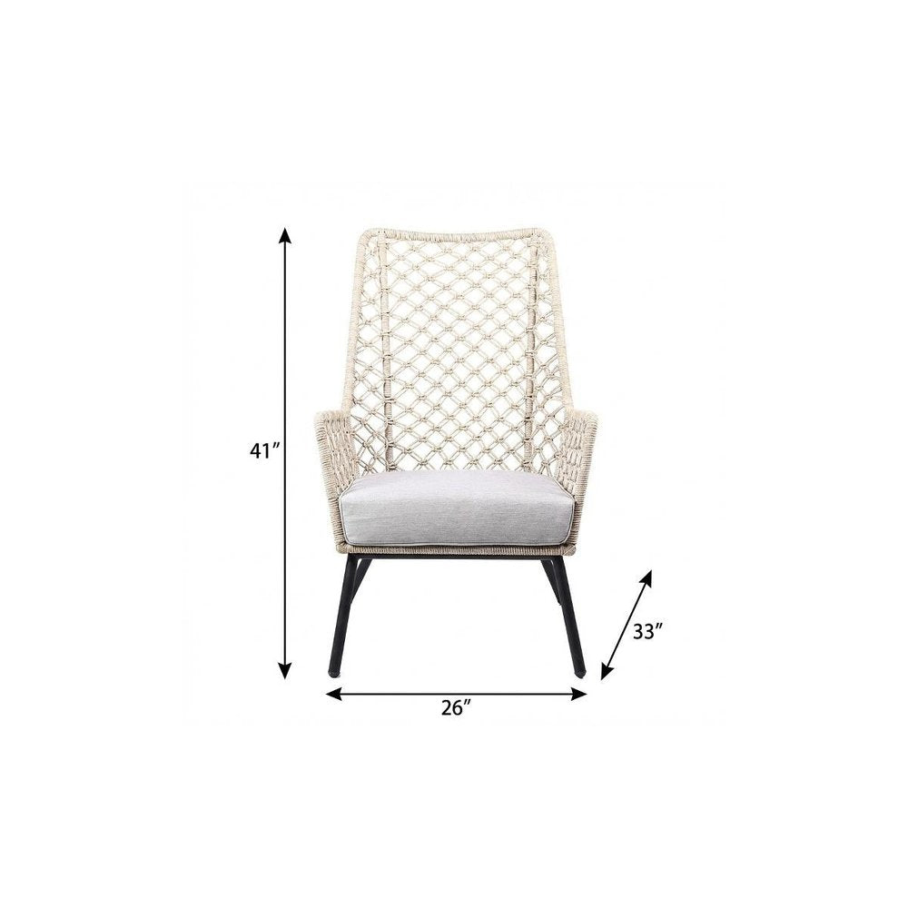 Gray Metal Outdoor Dining Chair with Gray Cushion - 26-inch