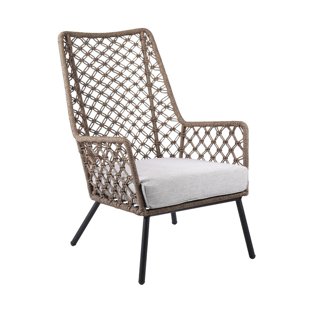 Gray Metal Outdoor Arm Chair with Gray Cushion - 26-inch