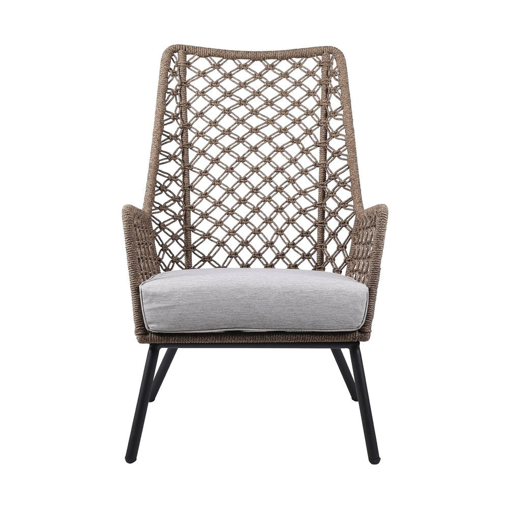 Gray Metal Outdoor Arm Chair with Gray Cushion - 26-inch
