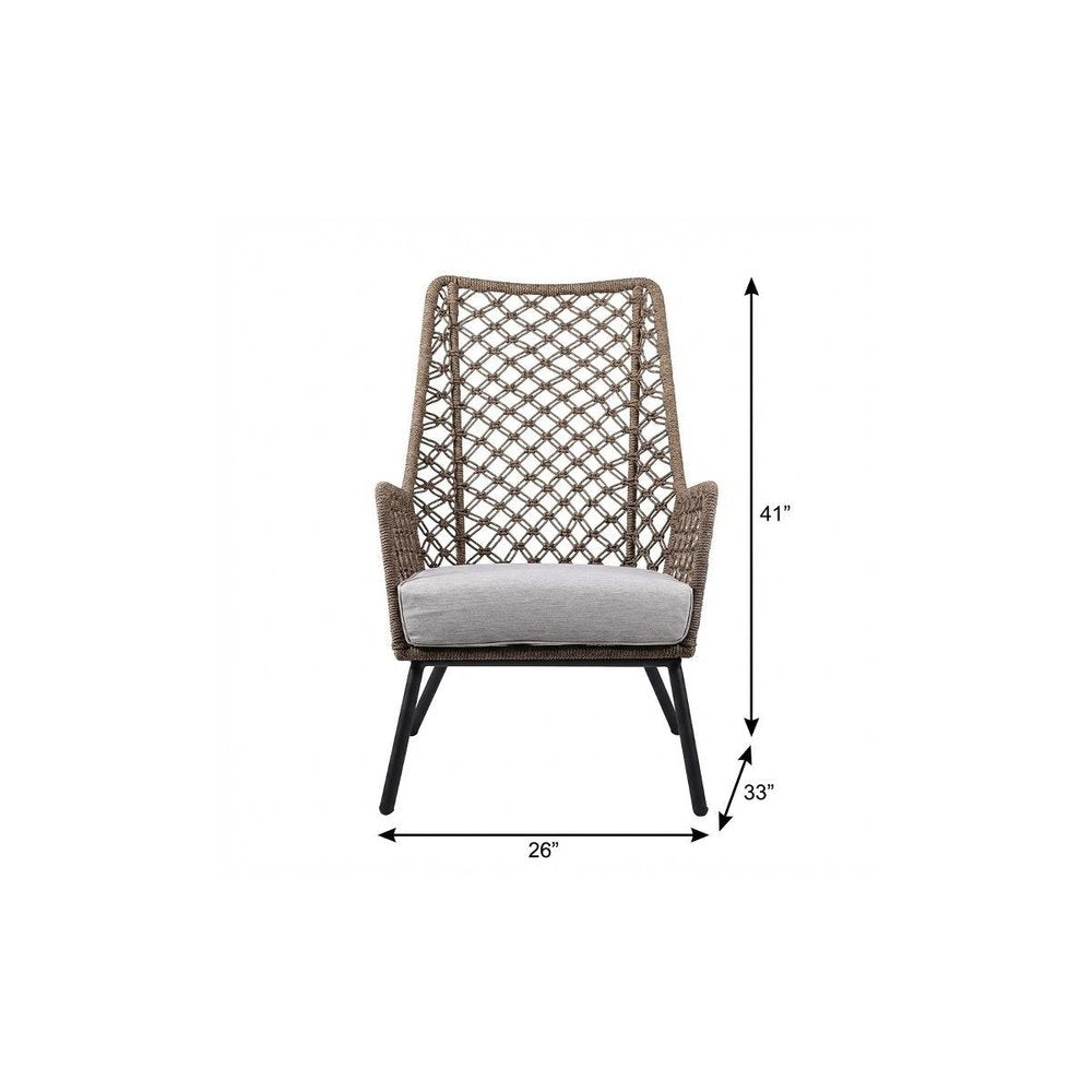 Gray Metal Outdoor Arm Chair with Gray Cushion - 26-inch