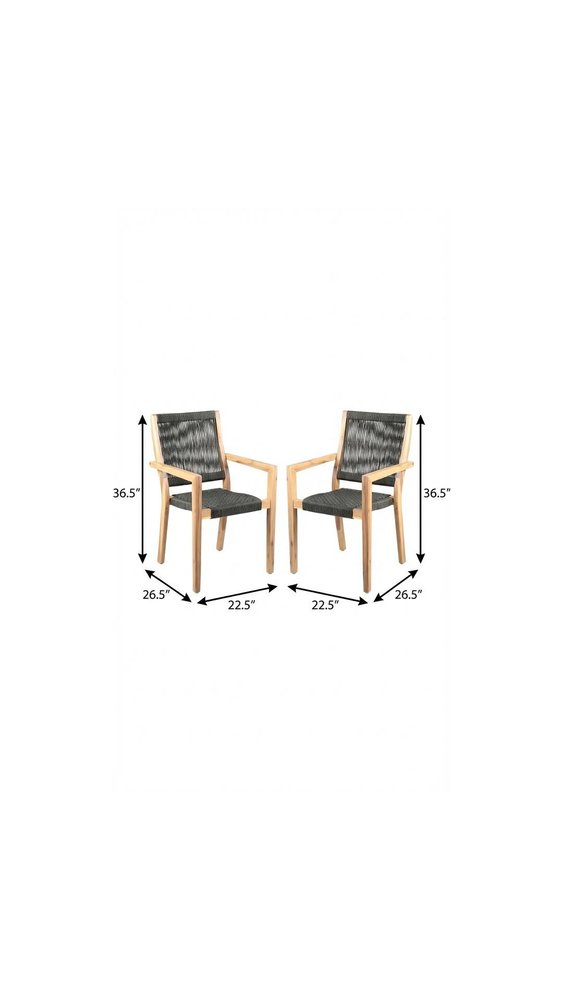 Set of Two 23 Charcoal and Natural Wood Solid Wood Outdoor Arm Chair