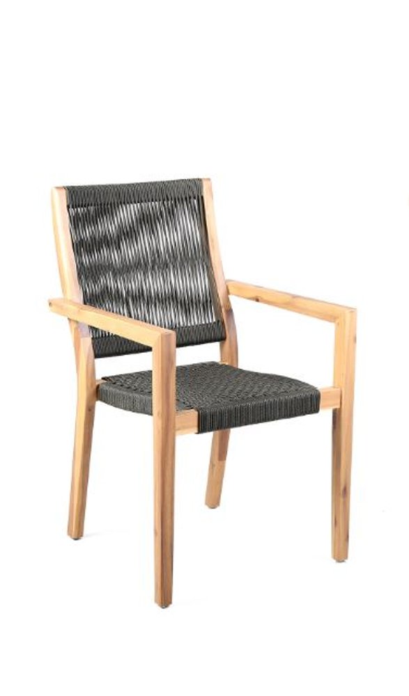 Set of Two 23 Charcoal and Natural Wood Solid Wood Outdoor Arm Chair