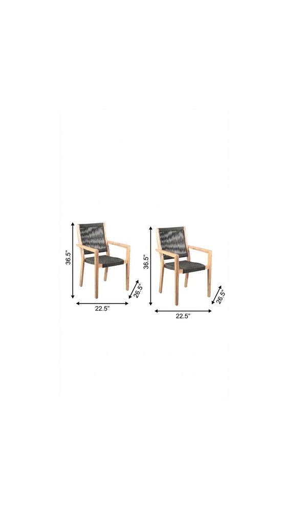 Set of Two 23 Charcoal and Natural Wood Solid Wood Outdoor Arm Chair