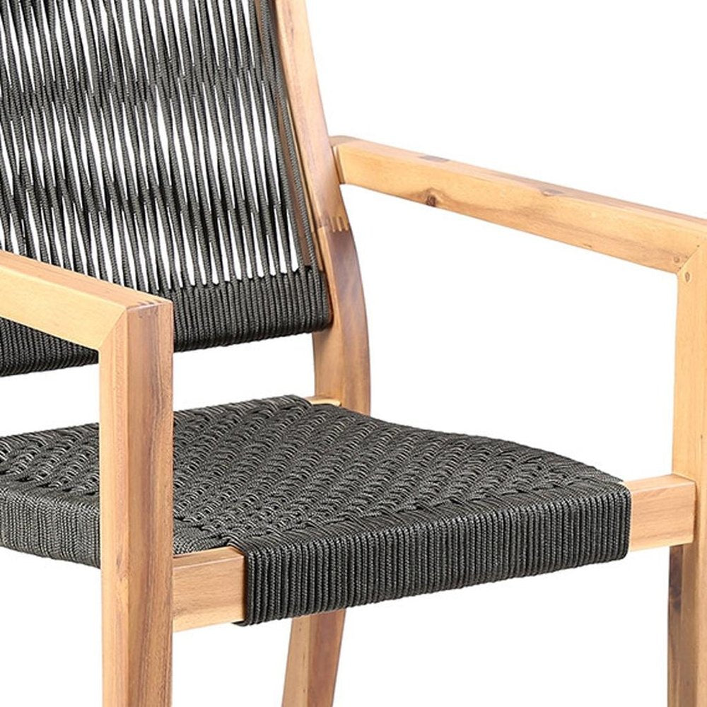 Set of Two 23 Charcoal and Natural Wood Solid Wood Outdoor Arm Chair