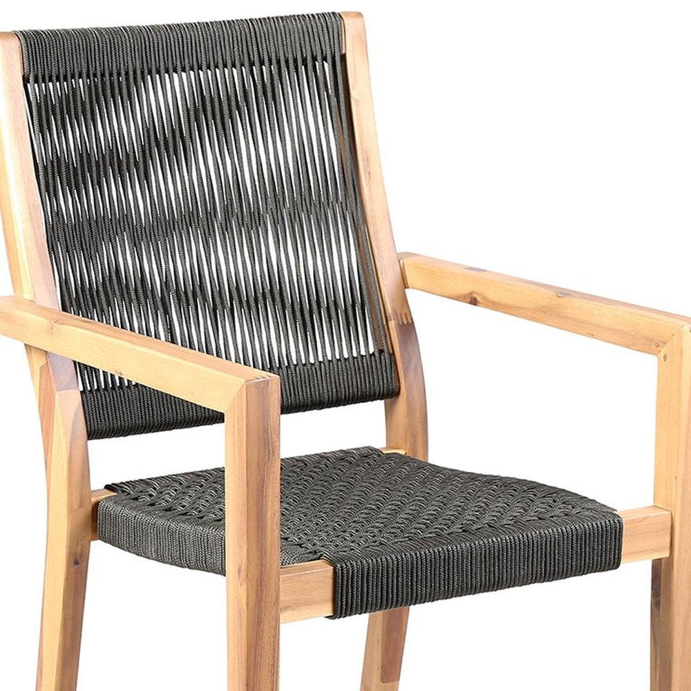 Set of Two 23 Charcoal and Natural Wood Solid Wood Outdoor Arm Chair
