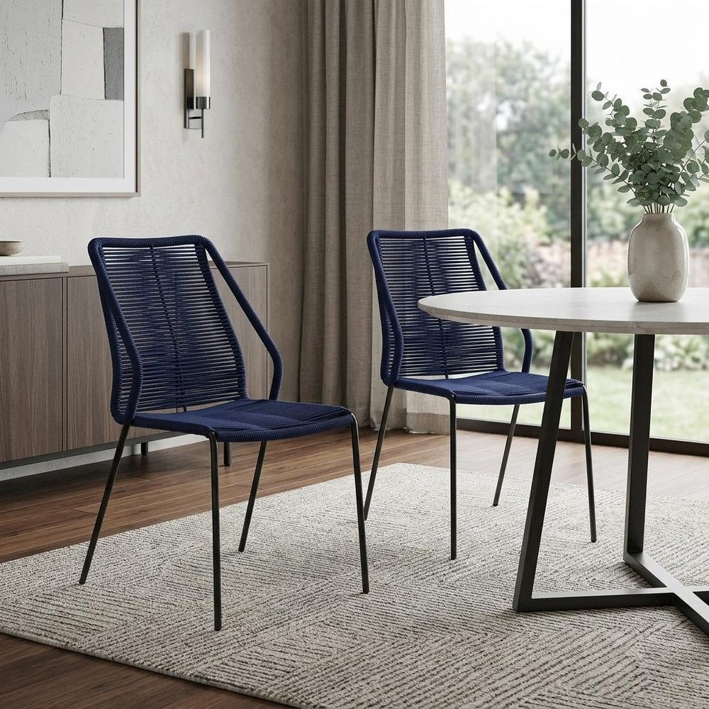 Set of Two 22 Blue Metal Outdoor Dining Chair
