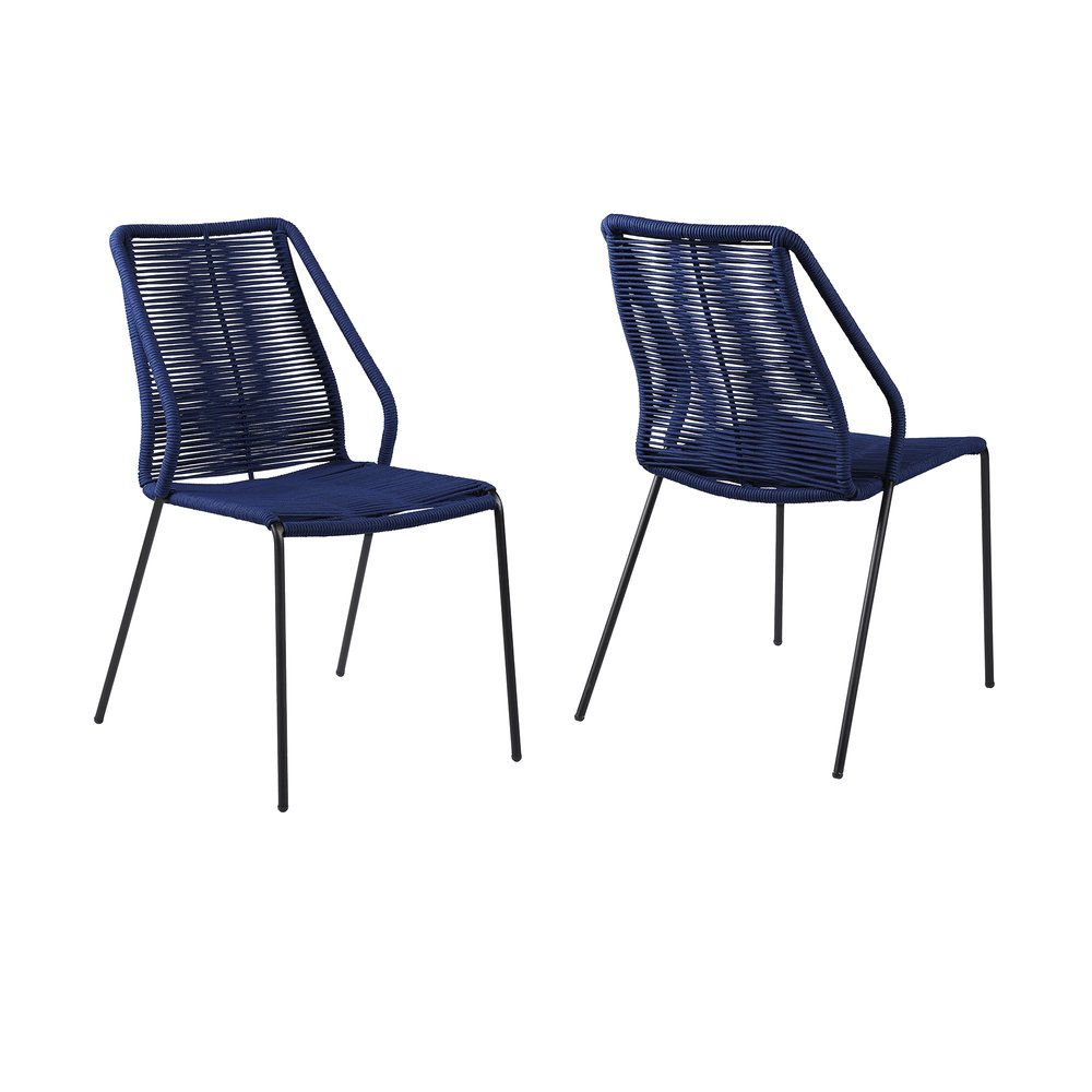 Set of Two 22 Blue Metal Outdoor Dining Chair