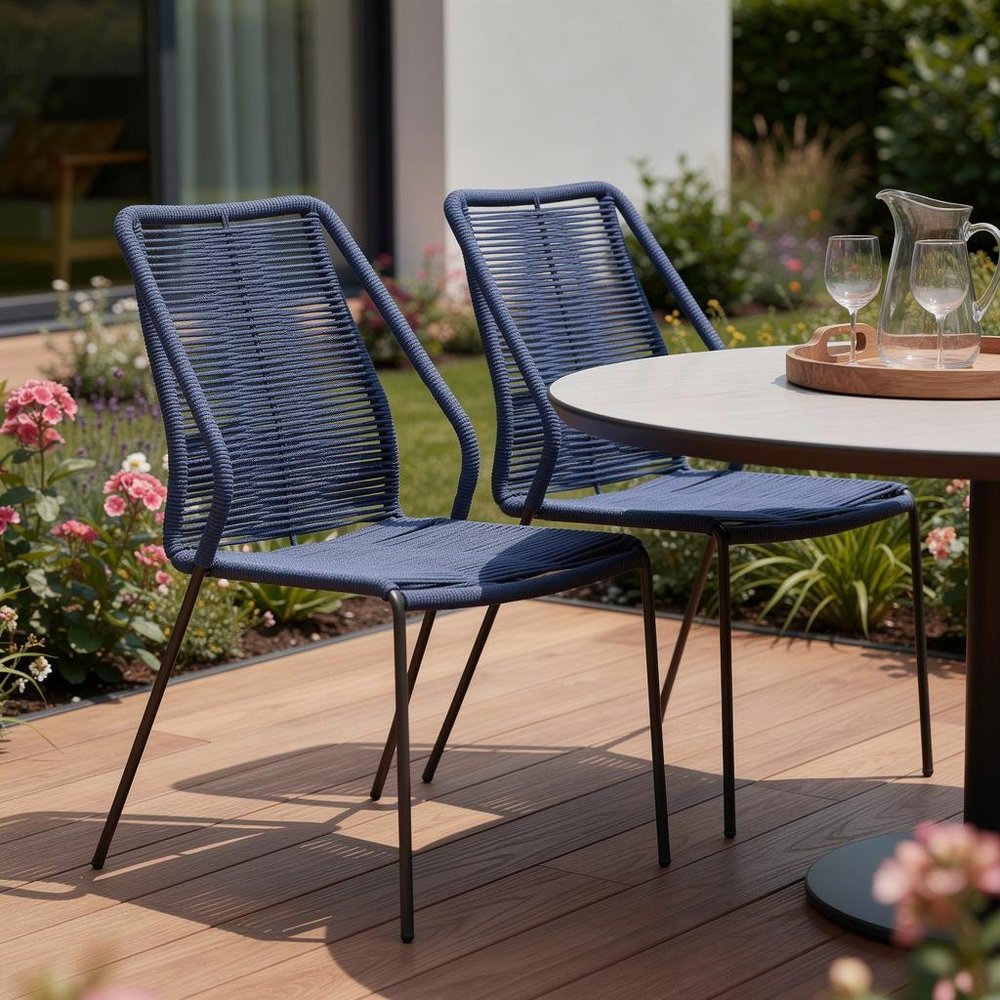 Set of Two 22 Blue Metal Outdoor Dining Chair