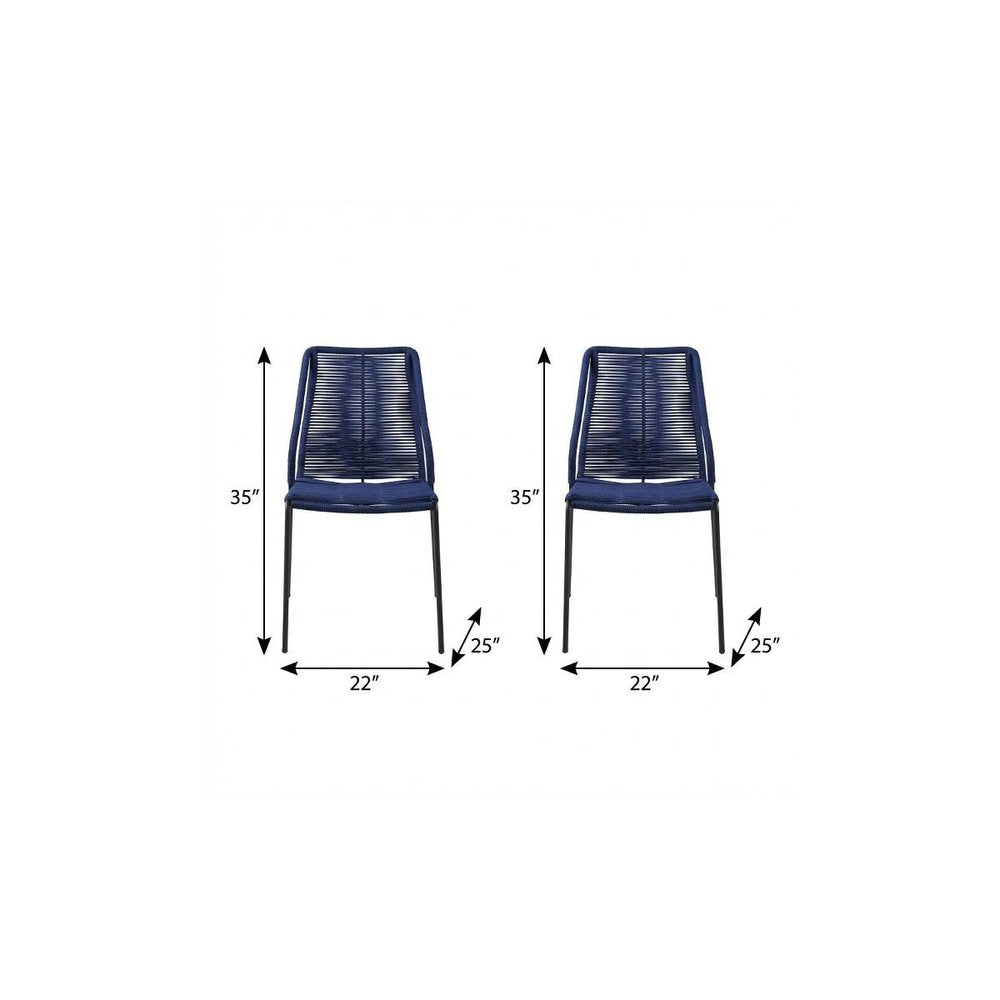 Set of Two 22 Blue Metal Outdoor Dining Chair